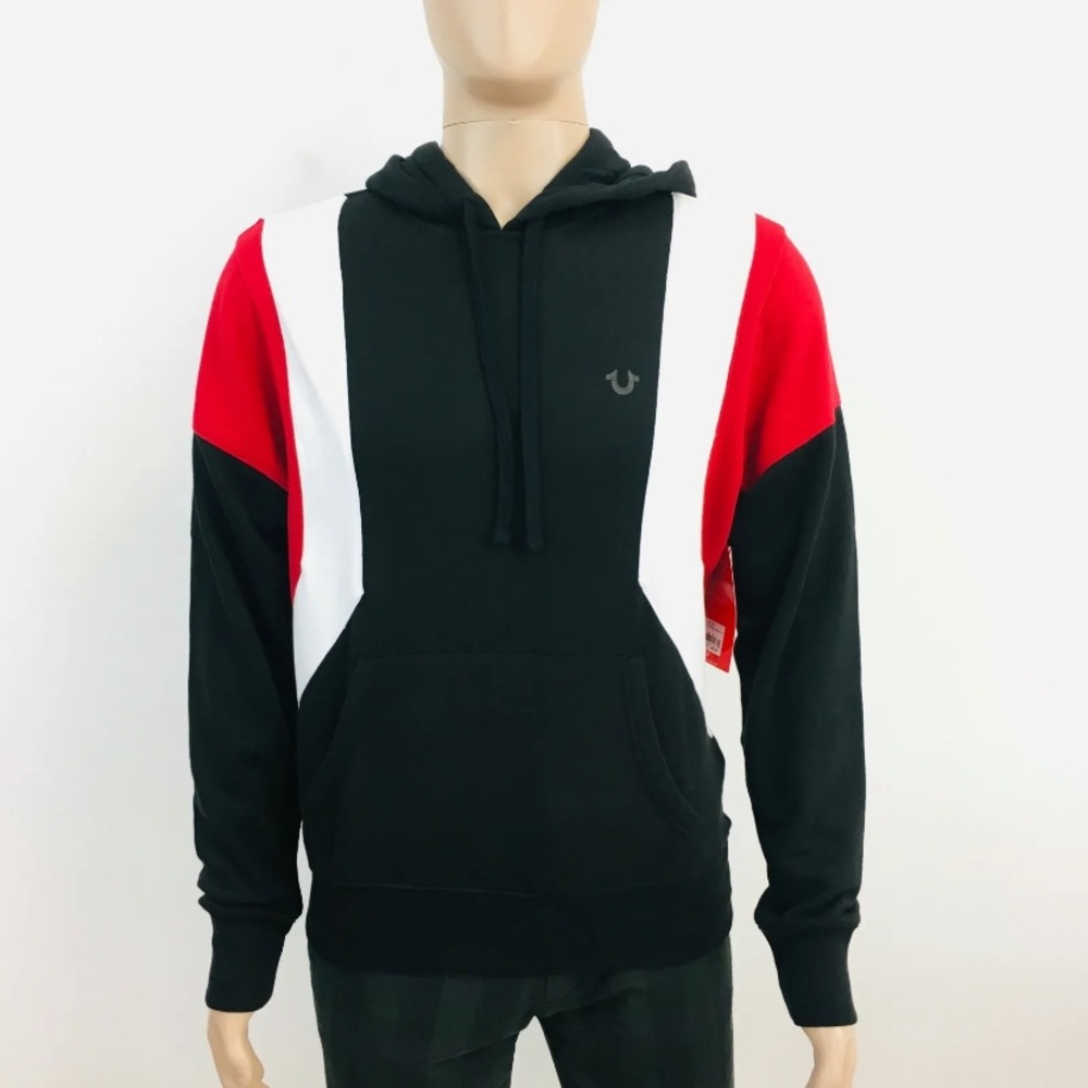 True Religion Mens Small Hoodie Sweatshirt Logo Pullover Black